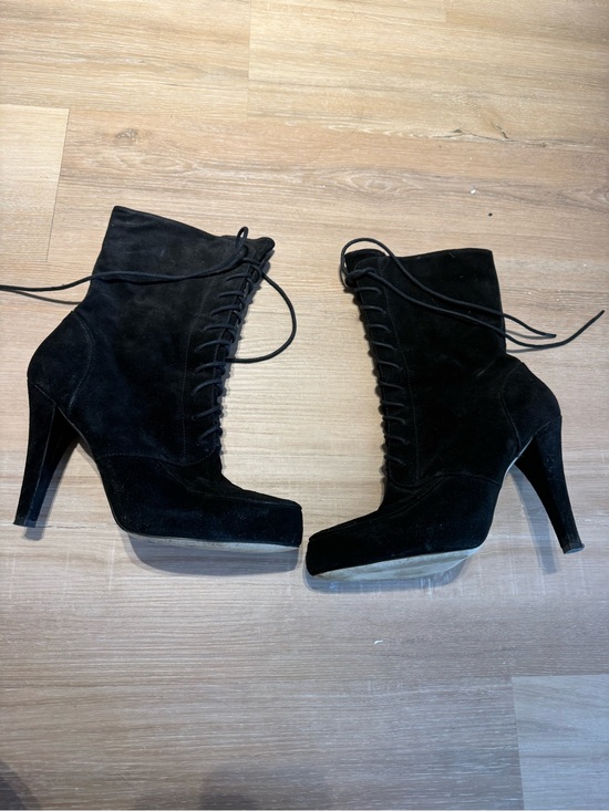 Nine West Shoes - Nine West Black Lace-Up Suede High-Heel Ankle Boots